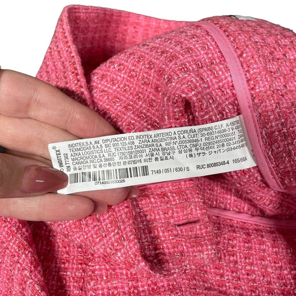 Zara Pants Cropped Fit Tweed Textured Wide Leg Trousers Pink Size Small - Picture 10 of 11